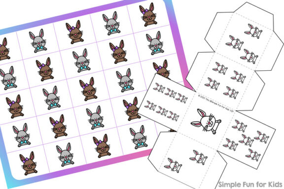 Printable games for preschoolers are a great way to practice counting, taking turns, and 1:1 correspondence: Bunny Grid Game (Day 3 of the 7 Days of Bunny Printables series.)