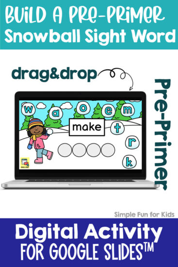 Editable Digital Build a Snowball Pre-Primer Sight Word activity! Includes all 40 pre-primer sight words and is also editable for use with other words. Great for kindergarten distance learning, digital literacy centers, and homeschooling.